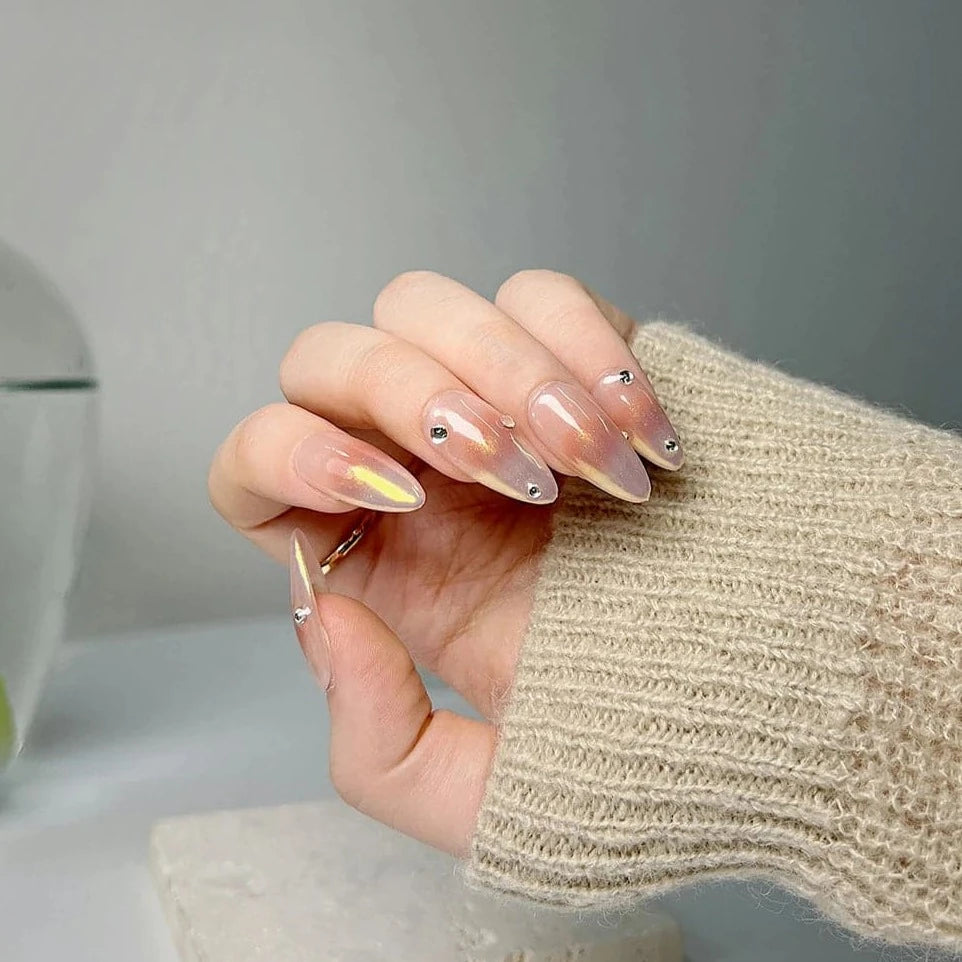 Orange Ombre Med Almond Nails - Shy