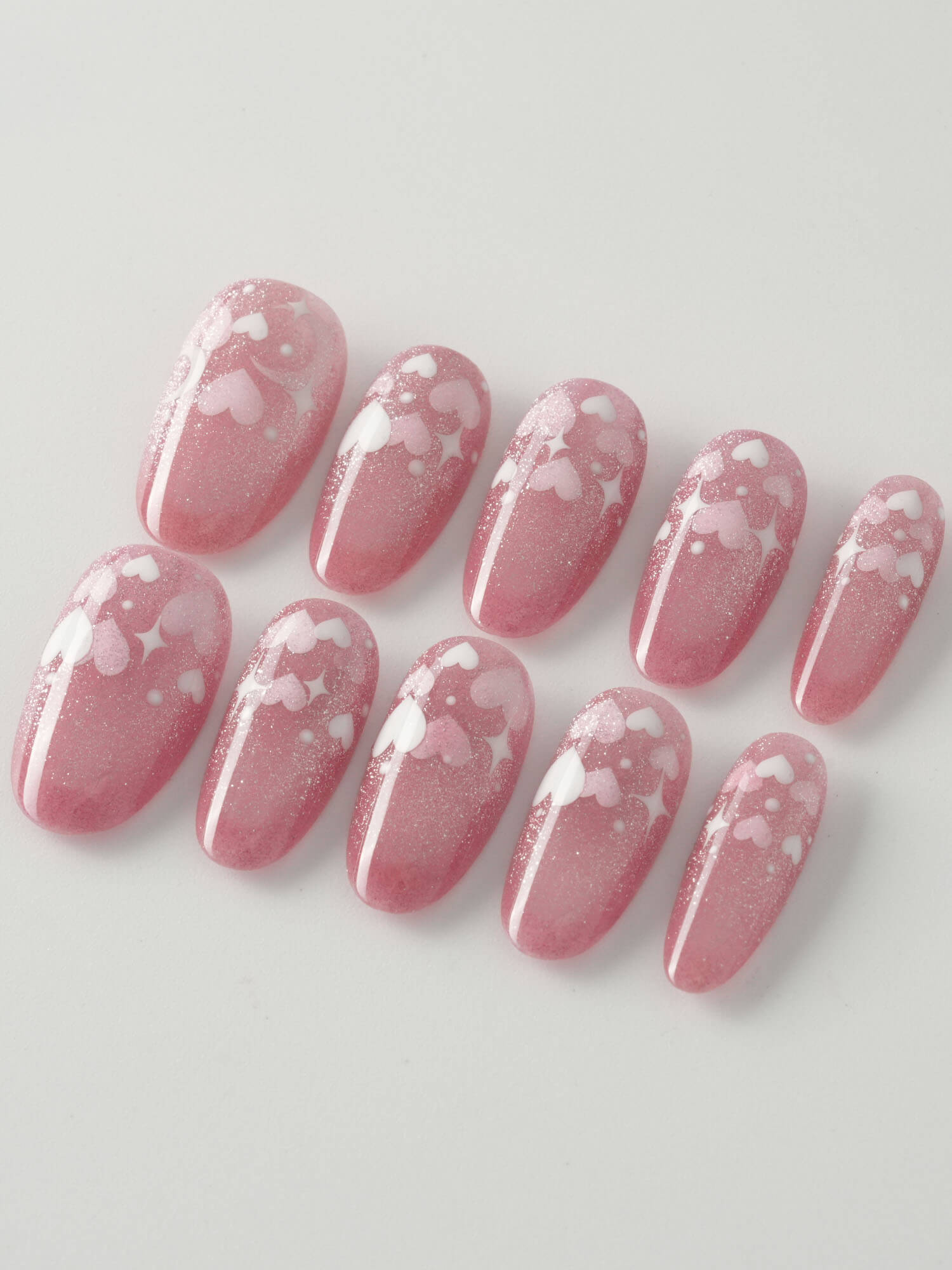 Soft Pink Heart And Star - Joyeenails - SA031 - XS / Medium Oval