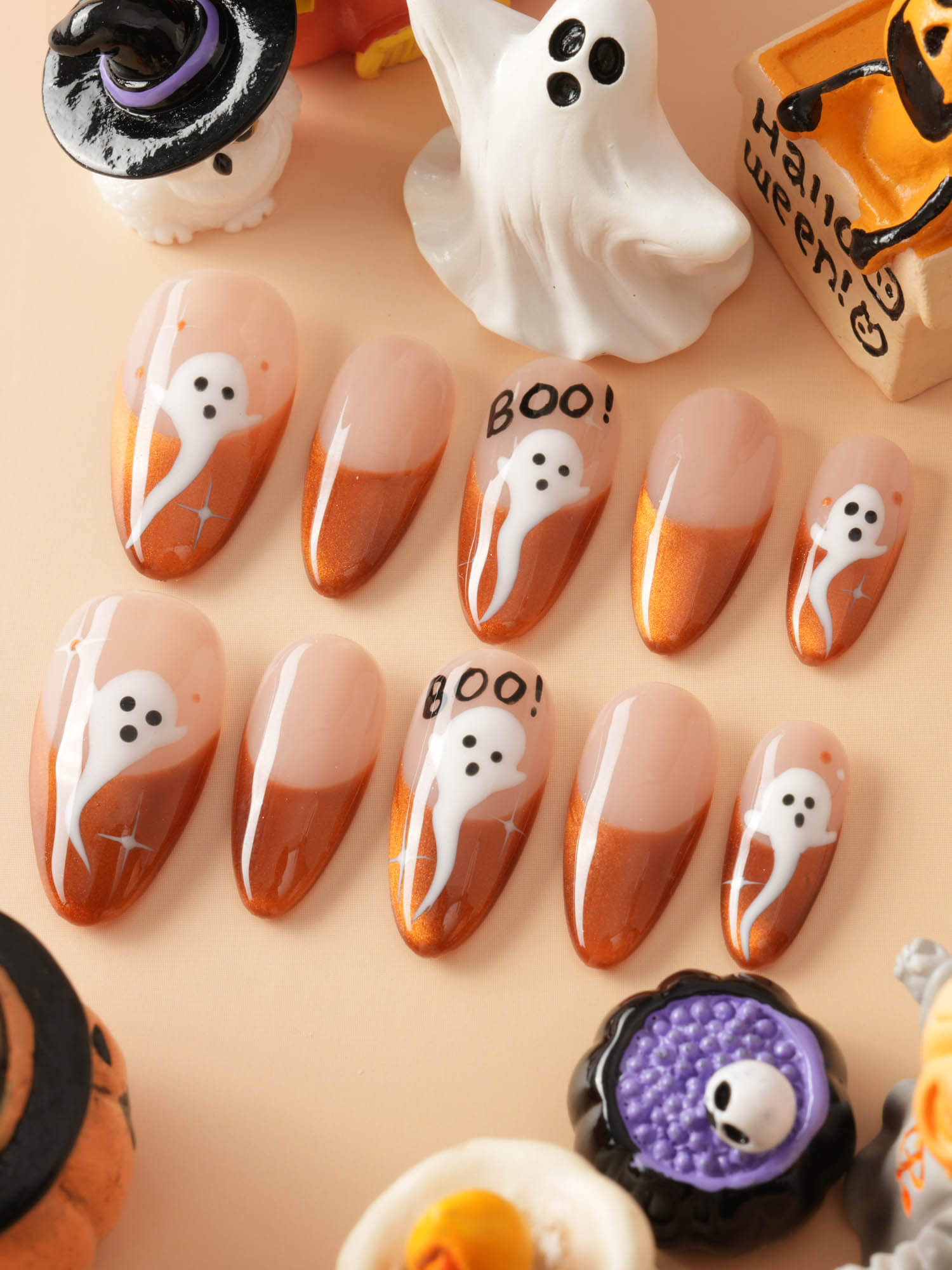 Spooky Glow - Amber - Joyeenails - HW020 - XS / Medium Almond