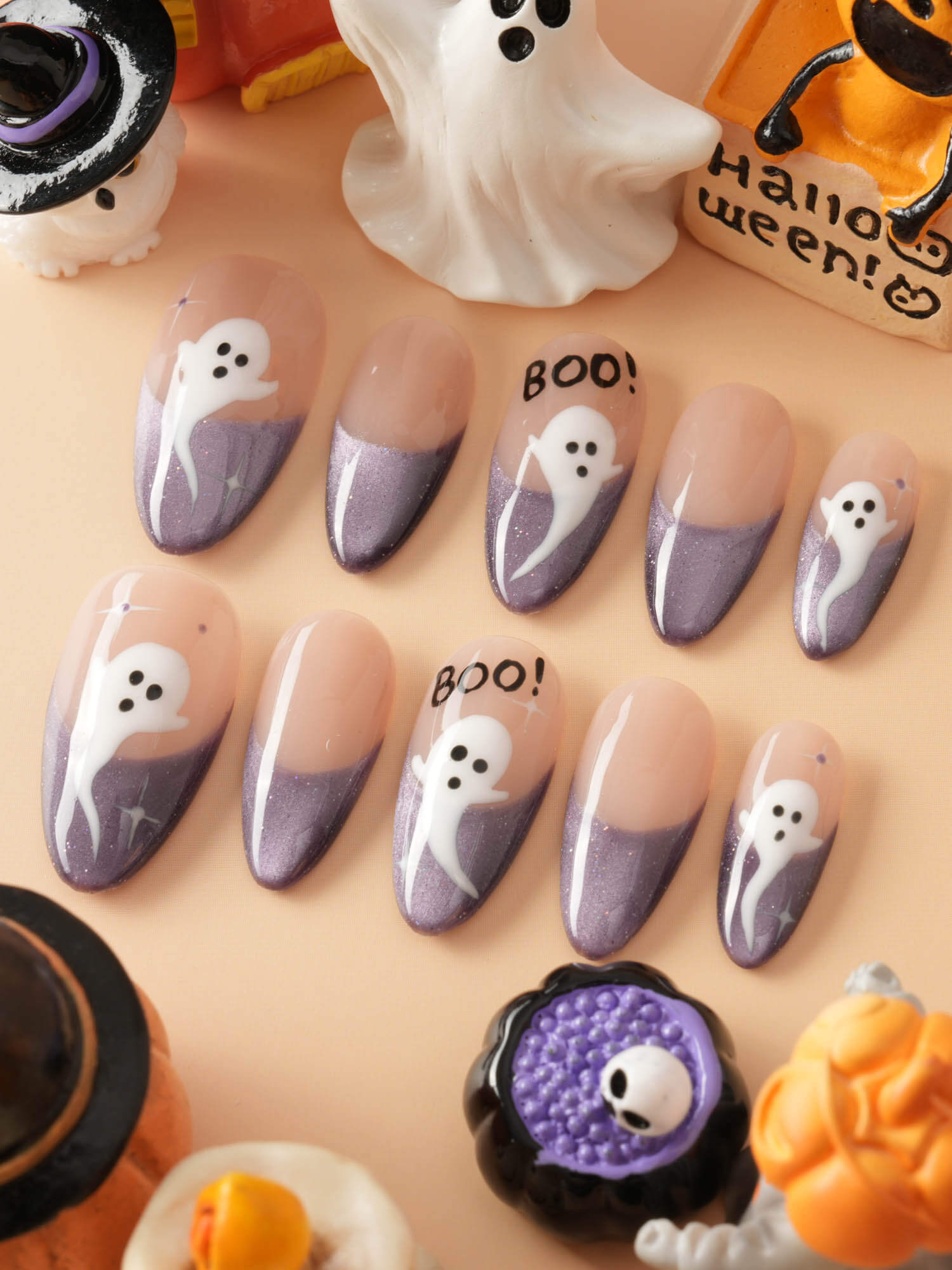 Spooky Glow - Amethyst - Joyeenails - HW018 - XS / Medium Almond