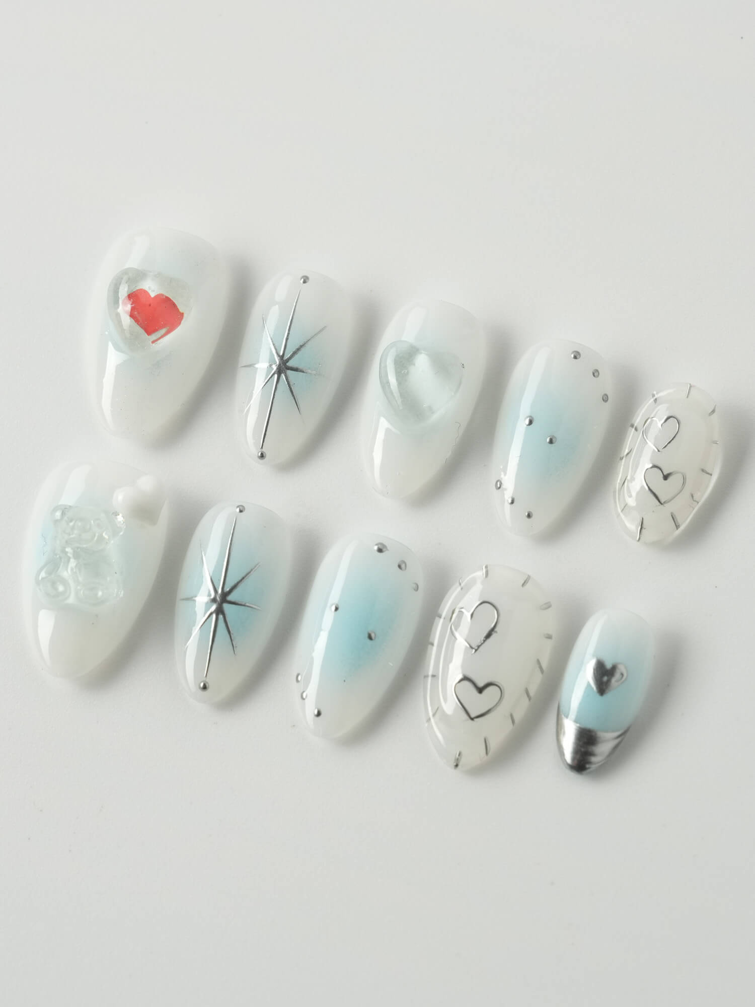 Y2K Blue Love - Joyeenails - CU023 - XS / Extra Short Almond